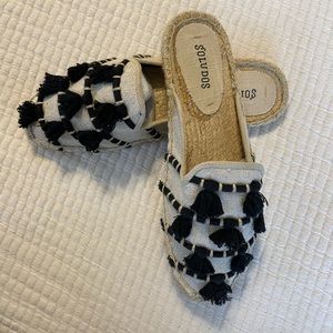 Slide on Espadrilles with Flirty Black Tassels